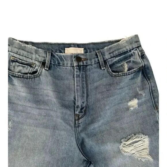 Habitual Poplor Blue  High-Waist Y2K Wide Leg Crop Jeans Distressed Raw Hem SZ 2 - Picture 2 of 11